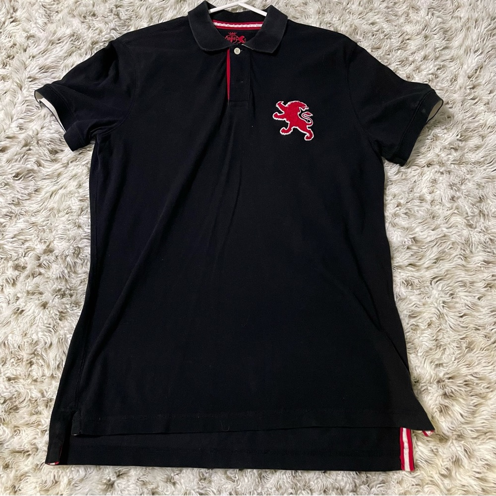 EXPRESS Big Lion Logo Modern Fit Black Red Short Sleeve Polo Shirt M
